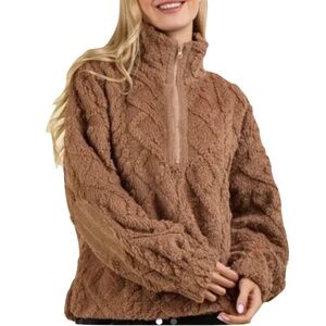 New In half zip pullover fleece cable pattern brown 2X